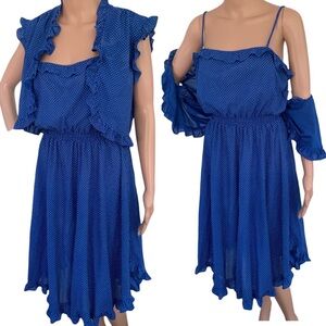 Blue Polka Dot Dress 70s Summer Vtg Fredericks 13
